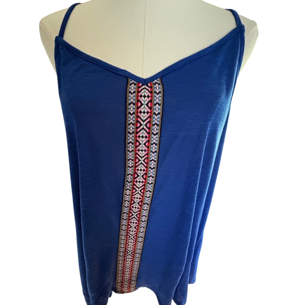 Maurices Blue Embroidered Lace Back Tank Top XXL Boho Slub Knit Sleeveless